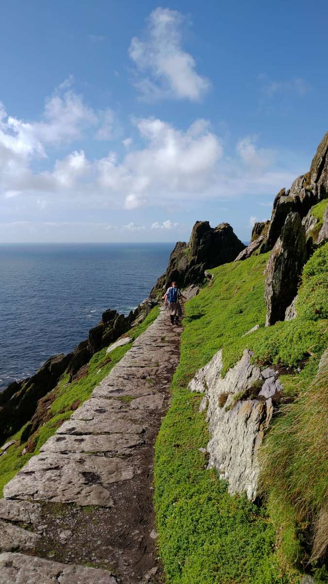 Visitors on the stone path
