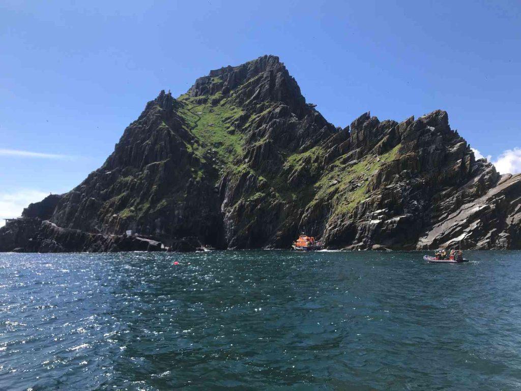 Skellig Michael seen from the sea on a sunny day