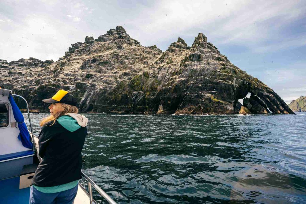 A passenger on the boat looking at Little Skellig